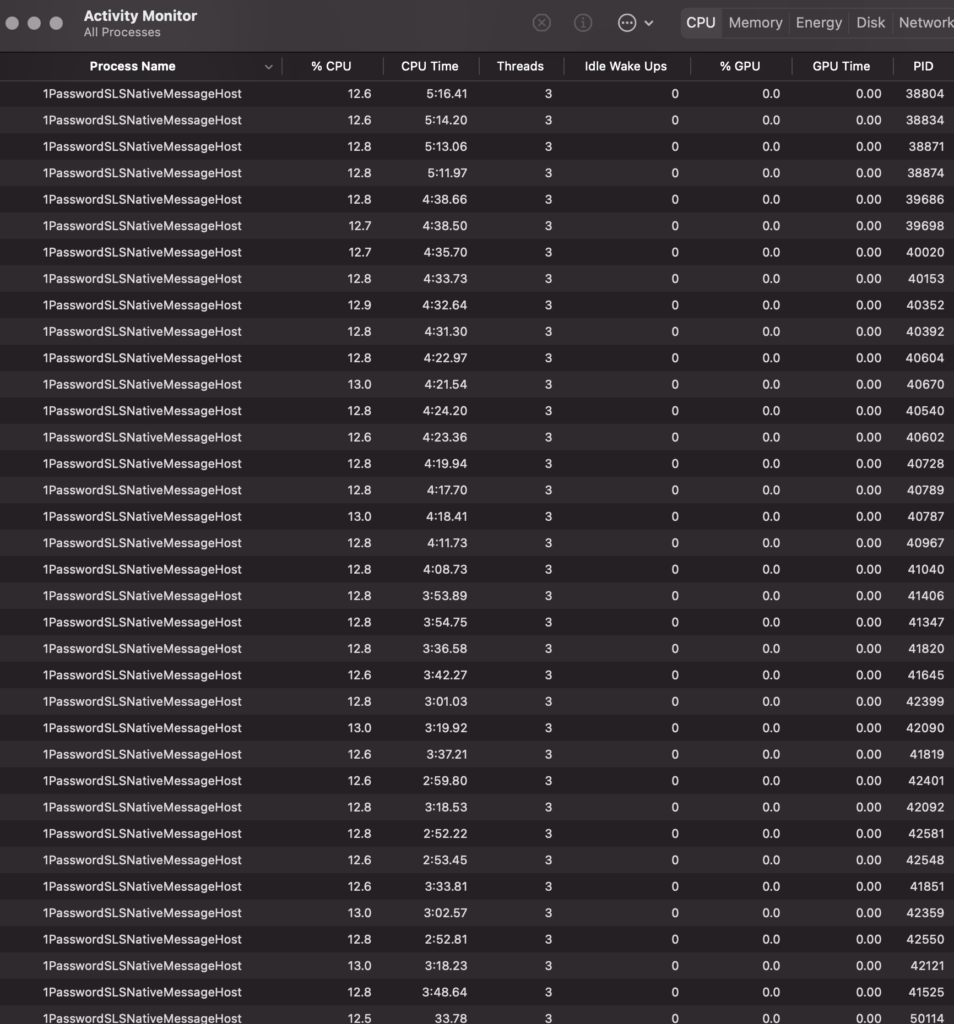 1PasswordSLSNativeMessageHostが大量発生したときは